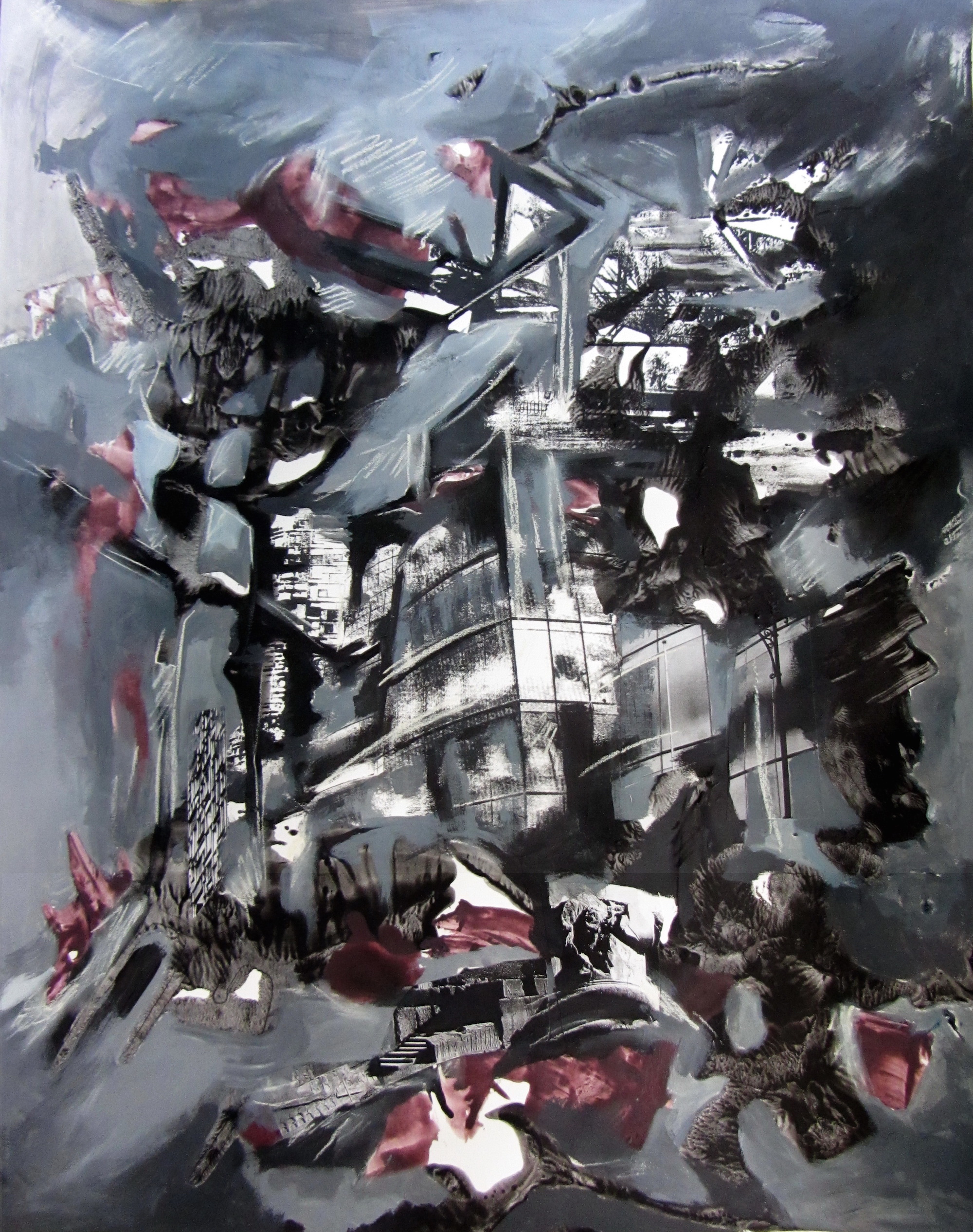 Approaching the City, mixed media on paper, 28x22 inches, 2011