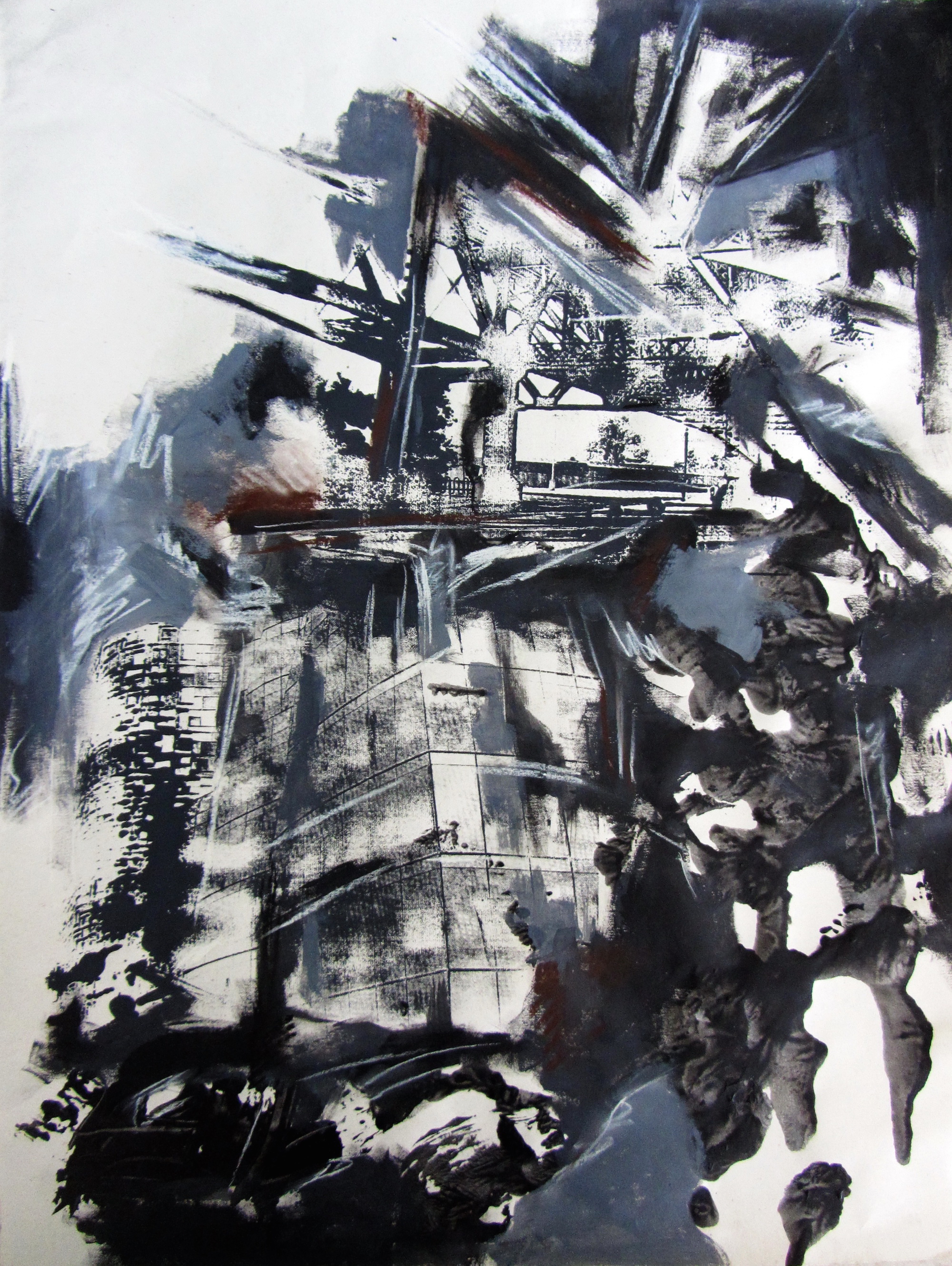 Approaching the city #4, mixed media on paper, 24x17 inches, 2011