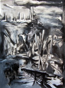 Departure, mixed media on paper, 30.3x22 inches, 2011