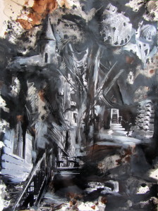 Nightview, mixed media on paper, 30.3x22 inches, 2011