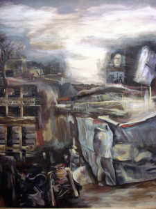 Unfinished Halves, mixed media on canvas, 55x47 inches, 2008