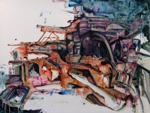Fortress, acrylic on mylar, 42x56 inches, 2018