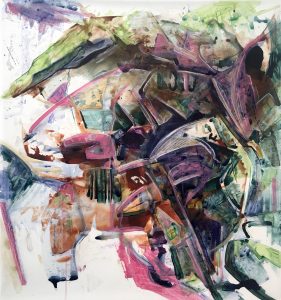 Sculpture Garden, acrylic on mylar, 46x42 inches, 2019