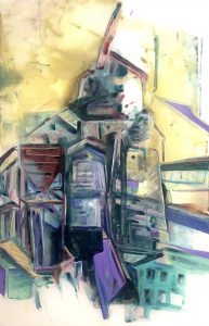 Maxon Mills, Wassaic, acrylic on mylar, 36x23 inches, 2020