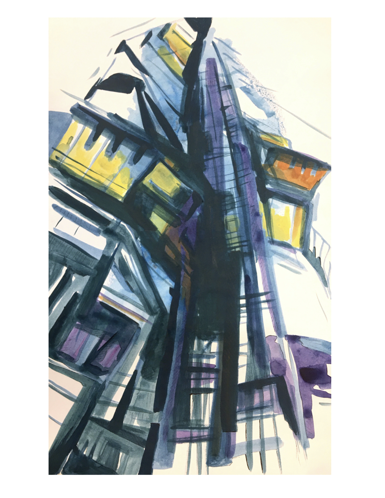 The High-rise, acrylic on paper, 21x13 inches, 2020